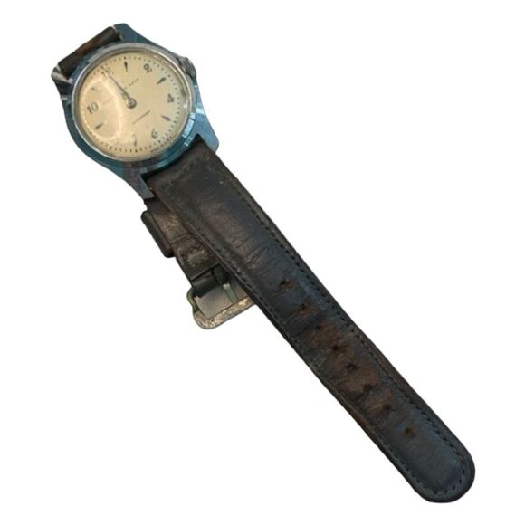 1959 Vintage Timex Demonstrator Marlin Watch 34mm Cream Silver Leather Band - Picture 4 of 7